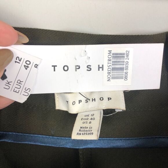TOPSHOP | Paperbag Drawstring Waist Pants Green 8 - Picture 8 of 10